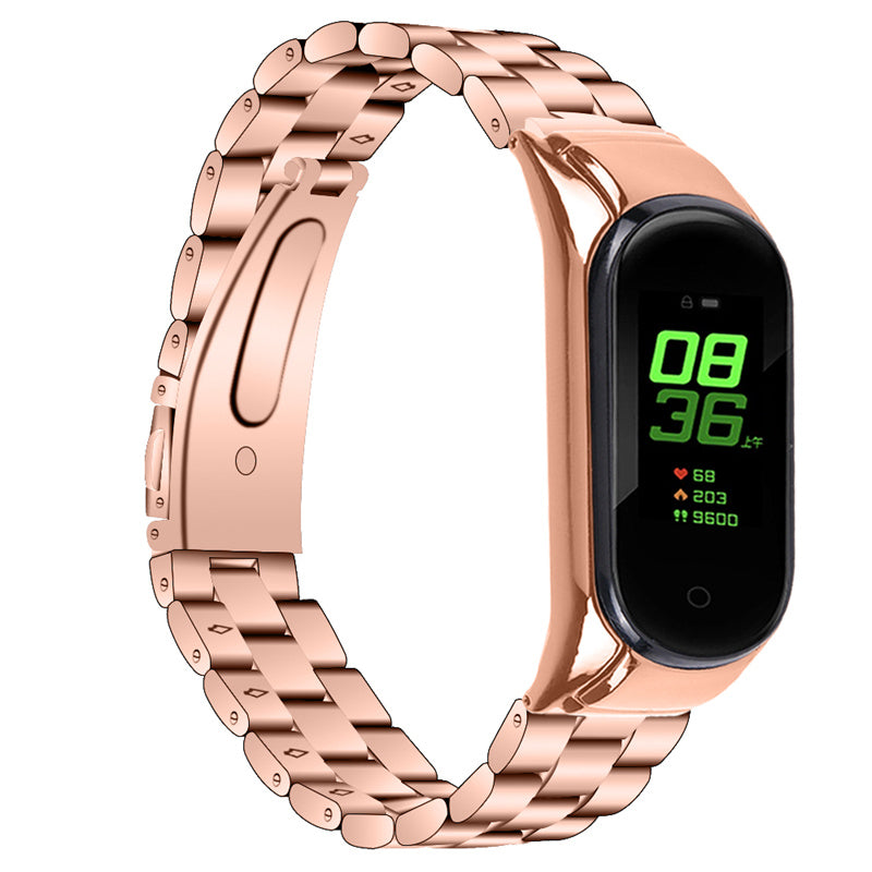 For Xiaomi Mi Band 7 Stainless Steel Three-bead Wrist Strap Replacement Watch Band with Foldable Buckle For Xiaomi Mi Band 7 Stainless Steel Three-bead Wrist Strap Replacement Watch Band with Foldable Buckle